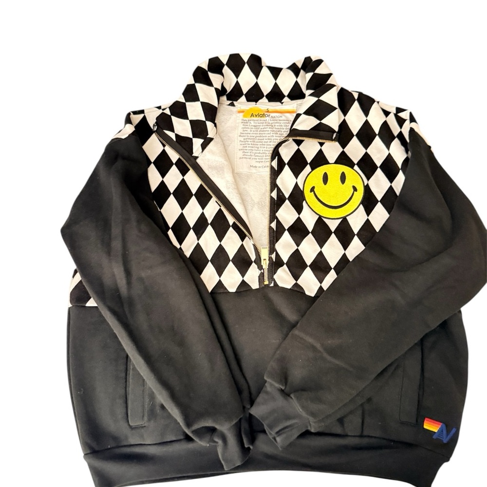Aviator Nation Black and White Diamond quarter zip
